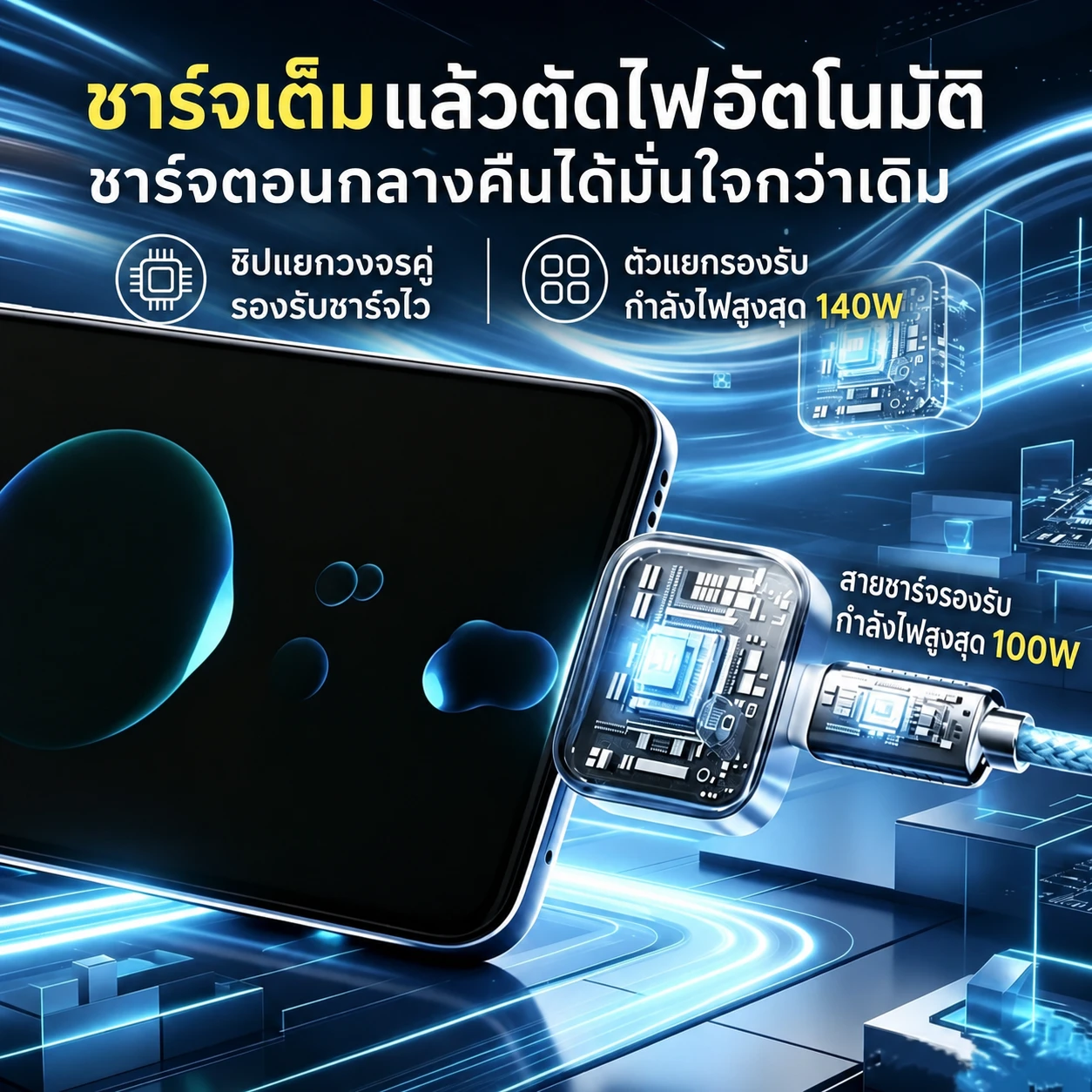 Guard Every Charge เสียบที่มือถือ ชาร์จเต็มแล้วตัดไฟอัตโนมัติ รองรับ 140W
